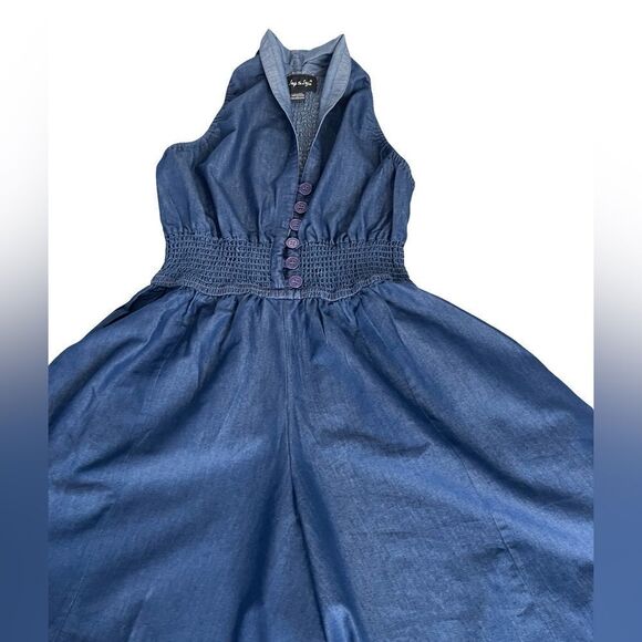 Step In Step - Women's Halter Blue Jeans Jumpsuit,
 Color: Dark Wash Sz:Large/XL - Picture 2 of 12